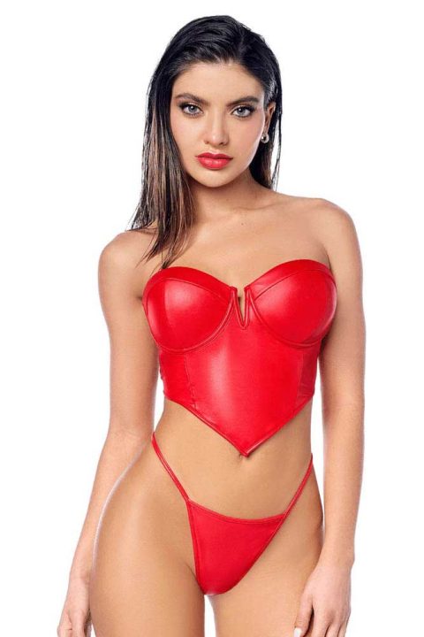 Ensemble 2 pièces en similicuir rouge lisse