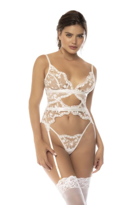 Ensemble deux pièces Maxine comprenant un haut style guépière avec porte jarretelles ajustables et string assorti