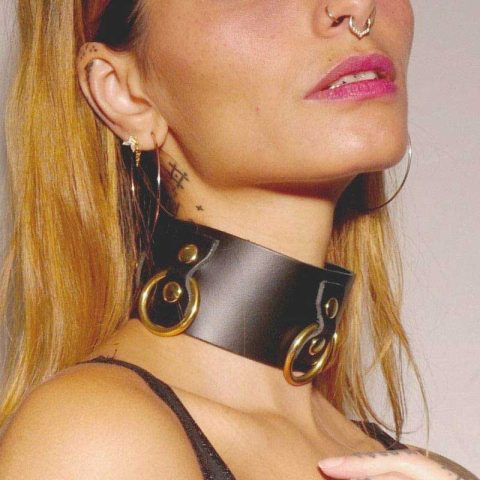 Collier en cuir Collection Anneaux NOIR & GOLD