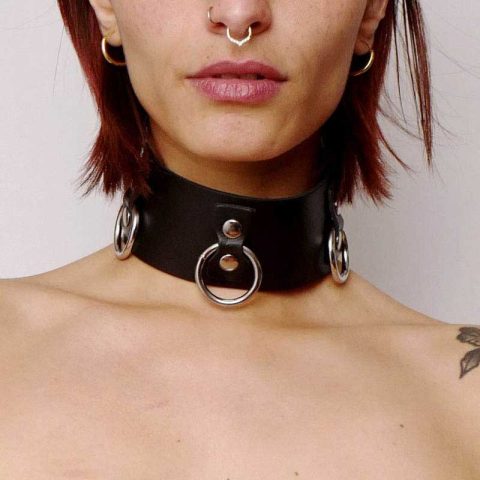 Collier en cuir Collection Anneaux Noir