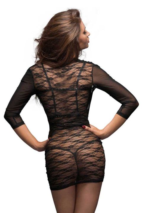 F113B Robe courte en dentelle noire