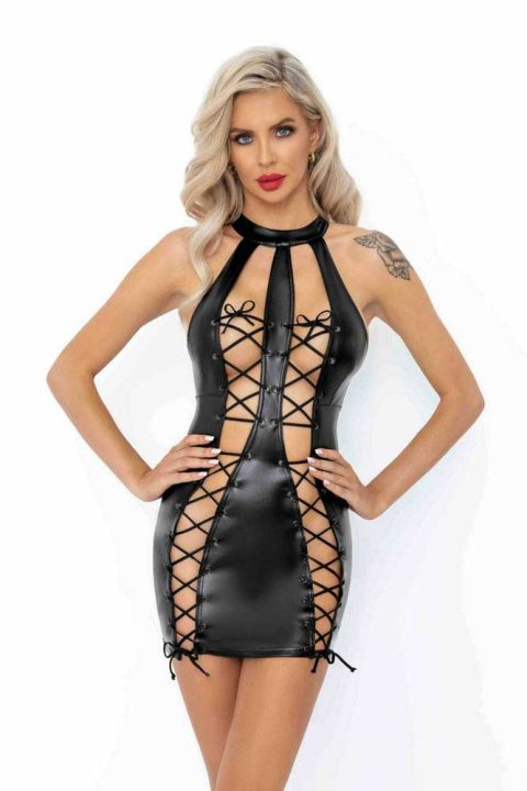 Robe en Powerwetlook avec double laçage sur le devant