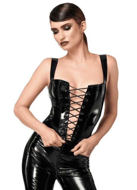 Dominae Corset Top en PVC lacé sur l'avant