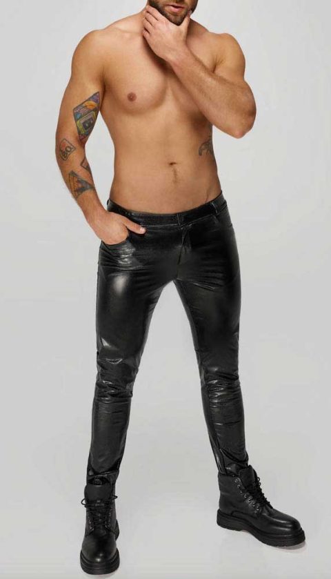 Pantalon long en wetlook serpent avec poches arrière